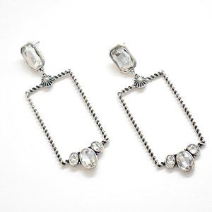 Nerissa Silver Clear Rectangle Western Earrings